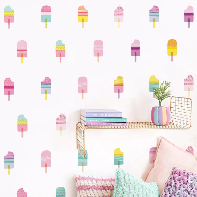 Kasubeso 48 Pcs Ice Cream Wall Decals for Kids Room, Peel and Stick Sweet Treats Wall Sticker, Multicolor Dessert Designs Wall Decor for Nursery Playroom Classroom Bedroom School - Image 3